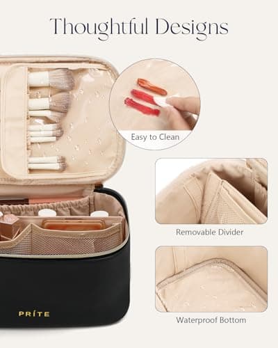 Prite Makeup Bag Toiletry Case for Women with Brush Holder, Black, 2Pcs Set — view 6