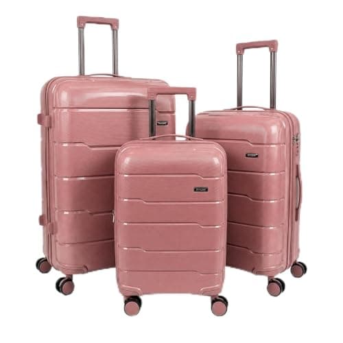 RYDR 3 Piece PP Hardshell Suitcase Set – 20" Cabin, 24" Medium & 28" Large Luggage with TSA Combination Lock, 360° Spinner Wheels & Adjustable Telescopic Handle, Lightweight Travel Cases (Rose Pink)