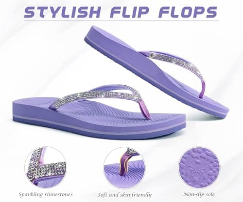 KuaiLu Women's Rhinestone Flip Flops Arch Support Yoga Mat Cushion Sandals — view 4