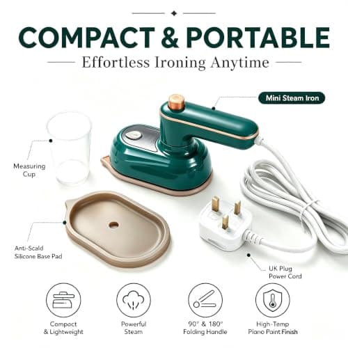 Travel Steam Iron, Foldable Mini Steam Iron Handheld, Travel Steamer for Clothes Supports Wet and Dry Ironing, 15s Fast Heat Up, Portable Steamer Iron for Home and Travel — view 3