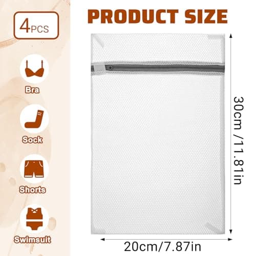 4Pcs Small Mesh Laundry Bags for Delicates Mini 11.8 x 7.87 Inches Durable Lingerie Bags for Washing Delicates Machine for Lingerie Underwear Socks Baby Clothes Travel 30x20cm — view 2