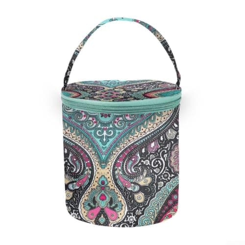 Yarn Storage Bag Portable Knitting Tote with Waist Flower Design for Wool Skeins Hooks Needles Travel Craft Organizer 5.5x5.2 Inch