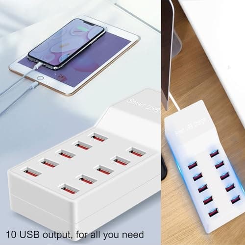 Balabaxer 10 port USB charging station, multi port charging station, suitable for smartphones, tablets, and other USB devices (white) — view 6