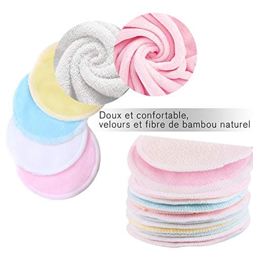 Reusable Makeup Remover Pads| Bamboo Fiber Organic Cotton Pads Face| Cotton Rounds Eyes Make Up Remover Pads Zero Waste Washable| for All Skin Types | 1 Laundry Bag+1 Storage Bag| 16 Pcs — view 2