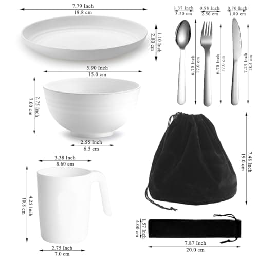 Camping Utensils, Reanea Camping Mess Kit for Travel, Camping, Picnic, Outdoor, Camping Gear Include Knife, Spoon, Fork Cutlery Set, Cup, Bowl, Plate, Camping Essentials for 1 — view 2