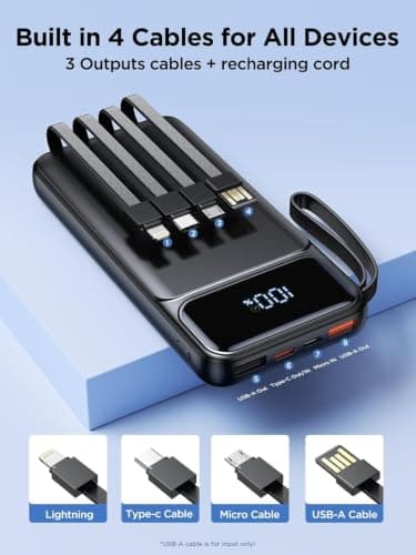 Power Bank 10000mAh, 22.5W Fast Charging Portable Charger Built-in 4 Cables — view 2
