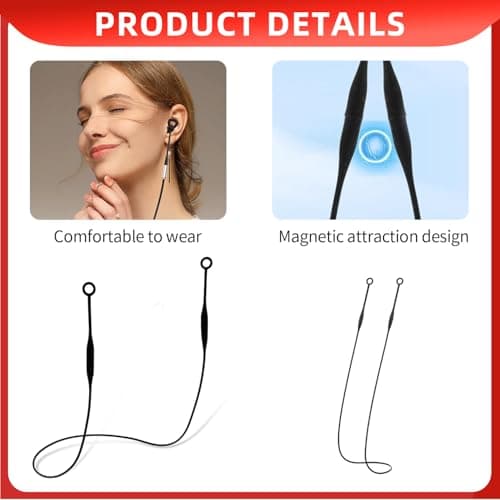 Magnetic Silicone Earplug Lanyard, Tug-Resistant Safety Cord for Secure Fit During Sports and Activities (Black, 24.6 Inches) — view 3