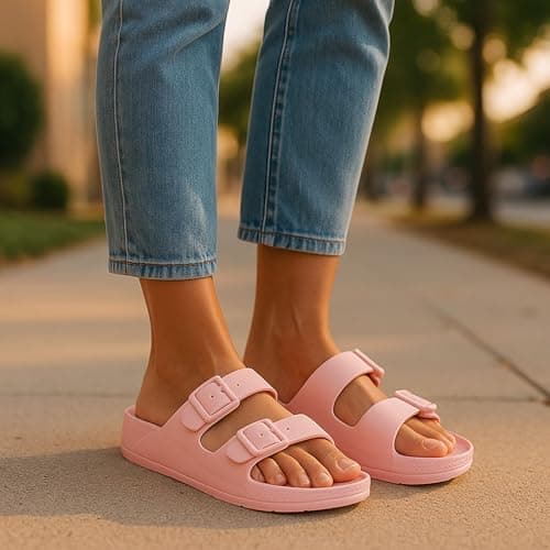 VIVASHOES Women’s Double Buckle EVA Sandals – Lightweight Waterproof Adjustable Slides with Arch Support for Summer, Beach, Pool & Daily Wear – True to Size Good for Wide Fit – Pink 8 — view 2