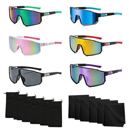 SKIKHN Cycling Glasses, 6 Pack Polarized Sports Sunglasses, Windproof Cycling Sunglasses for Men Women, UV400 Protection Ski Goggles for Outdoor Bicycle Motorbike Driving Fishing