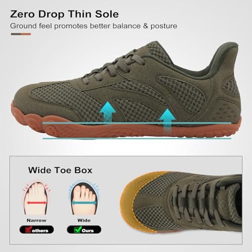 JOINFREE Men's Minimalist Casual Shoes Wide Fit Walking Shoes Barefoot Slip On Trainers Zero Drop Lightweight Breathable Gym Training Casual Shoes for Daily Wear Army Green Size 12 — view 4