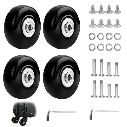 4Pcs Luggage Replacement Wheels, 45x18mm Universal Suitcase Wheels, Rubber Replacement Trolley Swivel Caster, Luggage Cart Wheels, Suitcase Repair Kit with Bearings