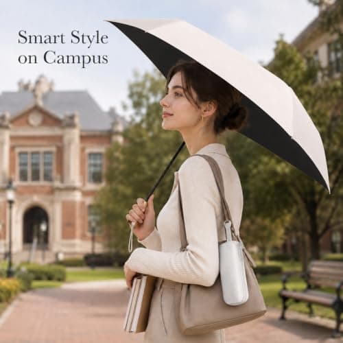 RubyTint Compact Travel Umbrella, UPF 50+ UV Protection, White, Carry Case — view 5