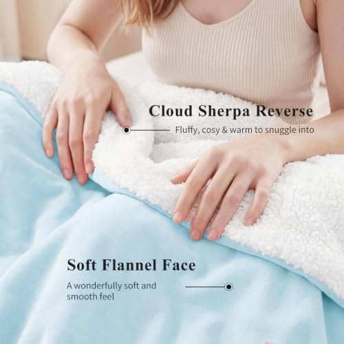 Aisbo Sherpa Fleece Throw Blanket Light Blue - Fluffy Thick Warm Blanket for Sofa Couch Throw Single Size, Solid Microfiber Bed Blanket Soft Throws for Travel, 130x150cm — view 6