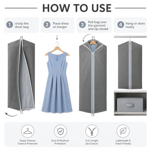 MAR Long Dress Bag for Women Breathable Non Woven Garment Cover for Gowns — view 6