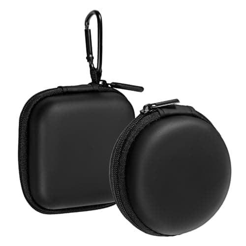 ElevateTech Storage Case for Qutie Label Maker, 2 Pcs Mini Round Earbud Case Portable Square Earphone Carrying Cases with Carabiners Hard EVA Headphone Storage Bag for Earphone Earbud, Black