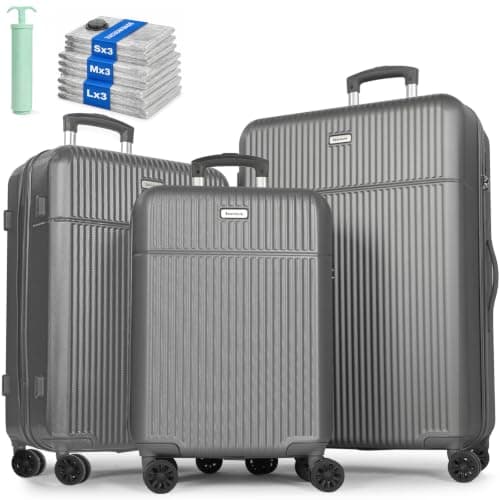 Tavoxda 3 Piece Luggage Sets, ABS Hardshell Suitcase Set for Family Travel