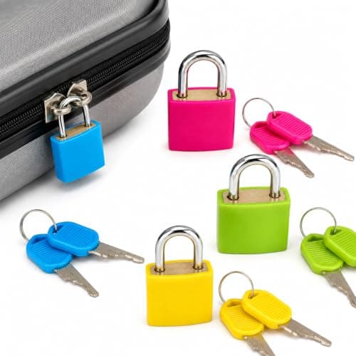 4 Pack Mini Suitcase Locks with Keys, Colour-Coded Small Metal Luggage Padlocks for Travel Bags, Zip Cases, Backpacks, Gym Lockers, Laptop Bags, Drawers, Diaries and Toolboxes, 8 Keys, Travel Security