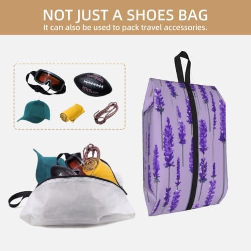 Lavender Stamp Print Waterproof Shoe Bag Travel Bag with Carry Strap Storage Bag Versatile Cosmetic Bag-2pcs — view 5