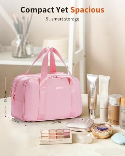 ECOHUB Large Toiletry Bag for Women, Recycled Water-Resistant Wash Bag with Wide-Open, Makeup Cosmetic Organizer for Toiletries Accessories, Saving Bag for Full-Sized Container, Blush Pink — view 5