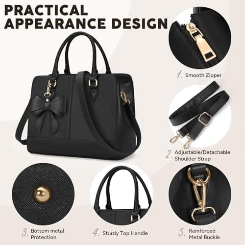 RAINSMORE Handbags for Women Waterproof Ladies Handbags PU Leather 13 Inch Women's Top-Handle Bags Medium Womens Shoulder Bags Fashion Tote Bag for Work Business Casual Black — view 5