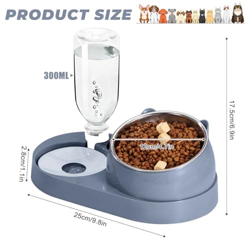 Dog Bowls and Pet Water Dispenser Bottles Automatic Gravity Dog Feeder Set Raised Stainless Steel Cat Bowl for Dog Cat Puppy Kitten (Grey, small) — view 6