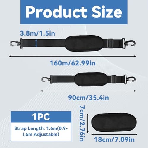 Adjustable Padded Shoulder Strap - 63 in Extra Thick Universal Replacement Bag Strap with Dual Clasps | Comfortable Crossbody Strap for Laptop Case, Handbag, Luggage, Sports & Golf Bags (Black, 1 Pc) — view 2