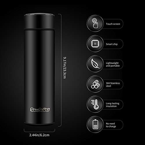 SOUSLOW Travel Mugs Keep Cooling and Keep Warm Temperature Display Vacuum Insulated Water Bottle,Leak Proof, Stainless Steel Coffee,500ml Capacity,(Black) — view 5