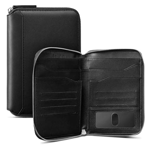 VULKIT Leather Family Passport Holder for 4-6 Passports, Premium Document Organizer Case Travel Wallet for Couples and Families
