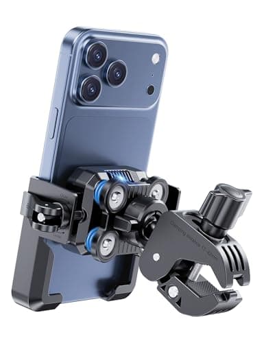 GREFAY Motorcycle Phone Mount - [4 Vibration Dampers][Anti-Block Camera] Bike Phone Mount, Handlebar Phone Mount, Motorcycle Mount for iPhone and Samsung 4.7'‘-7’' Smartphones (Black)