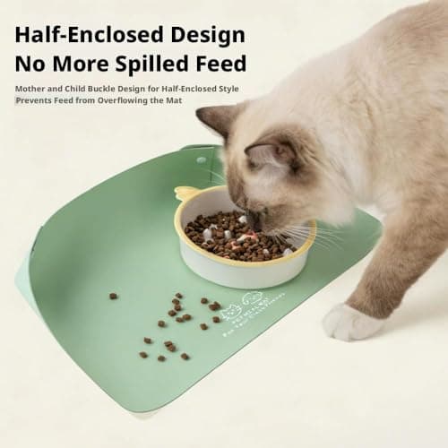 Cat Dog Food Mat,Snap-Button Faux Leather Pet Food Mats,Waterproof Non Slip Leather Pet Feeding Mat for Cats and Small Dogs,Semi Enclosed Easy Clean Mats to Contain Spills,for Bowls,Water Fountains — view 3