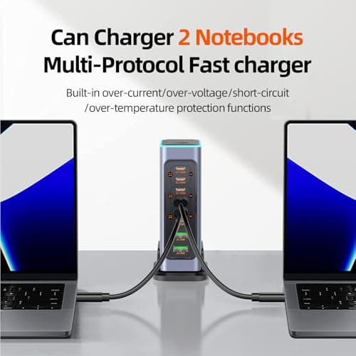 660W USB C Charger 8-Port Fast GaN Charger 140W/100W/30W USB C Charging Station with Colorful Lights Multi Port Power Adapter for Laptop, MacBook Pro, Dell XPS, iPad, iPhone, Samsung — view 3