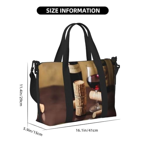 Wine cork print Travel Duffel Bag,workout duffel bag, overnight shoulder Bag,Weekender Bag for Women Men, Black, One Size — view 5
