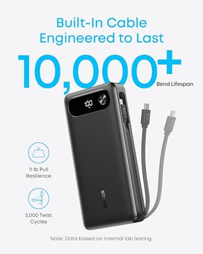 Anker Power Bank, 20,000mAh Travel Essential, Built-in USB-C Cable — view 5