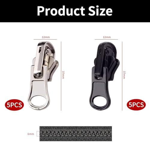 10Pcs #5 Reversible Zipper Sliders Repair Kit U-Shape Stops Black Silver — view 2