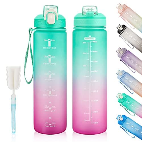 YC Kitchen Water Bottle with Time Marker - 1L Water Bottles with Straw, air up water bottle Leakproof & BPA Free Sports Water Bottle with Carry Strap for Fitness,Gym,and Outdoor Sports
