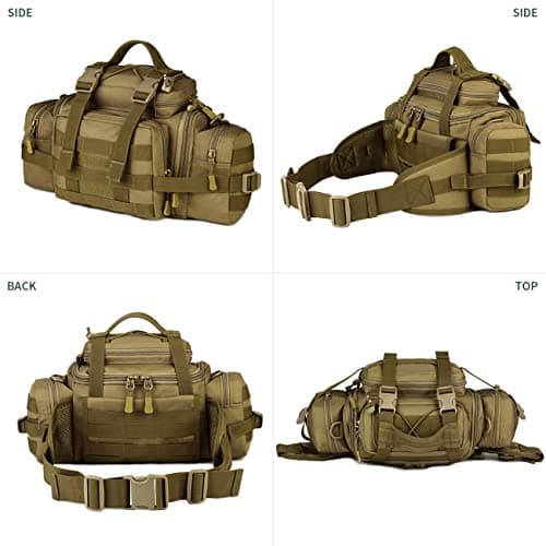 Huntvp Tactical Waist Bag Molle Fanny Pack Bumbag Assault Sling Shoulder EDC Bag Carry-on Bag Handbag for Working Camping Hiking Outdoors Activities Brown — view 3