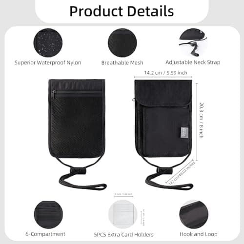 WYTNB RFID Blocking Neck Pouch, Waterproof Passport Holder Neck Wallet — view 2