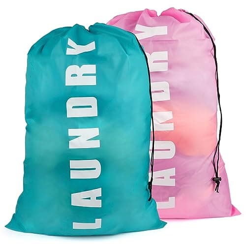 2 PCS Travel Laundry Bags, 24" x 36" Portable Large Laundry Bag (Blue,Pink)