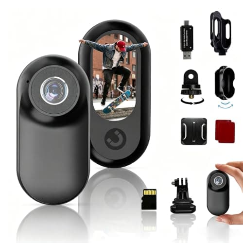 fceoul Mini Body Camera 1080P, Mini Action Camera withScreen & 32GB Memory Card, Thumb Pov Camera forCycling, Helmet, Pets & Vlogging