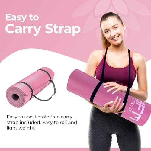 HH Home Hut Non-Slip Yoga Mat - Premium Gym Fitness Exercise Mat for Yoga, Pilates and Workout for Women and Men - Durable Foam Equipment Floor Mat with Carry Strap - Pink Thick 8mm - 183 x 61cm — view 6