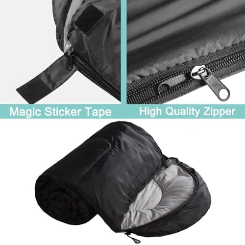 Sleeping Bag Ultralight Adult Compact Hooded Blanket, for 3-4 Seasons, 210cm x 75cm Small Packed Size, Water-resistant, Polyester, Thick and Warm, Snap Closure for Outdoor Camp Hike Travel (Black) — view 3