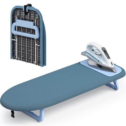 KINGRACK Small Tabletop Ironing Board with Iron Mat,30×81cm,Blue