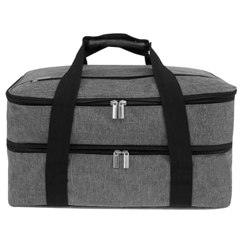 Foppla Insulated Double Casserole Carrier Expandable Thermal Tote Bag Lightweight Thermal Tote with Handles Leakproof Snack Tote Bag Wide Opening Thermal Food Carrier for Work Travels Outdoor(Grey) — view 2