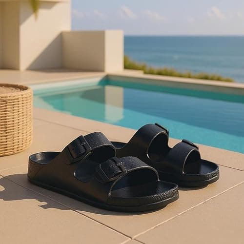 VIVASHOES Women’s Double Buckle EVA Sandals – Lightweight Waterproof Adjustable Slides with Arch Support for Summer, Beach, Pool & Daily Wear – True to Size Good for Wide Fit – Black 3 — view 5