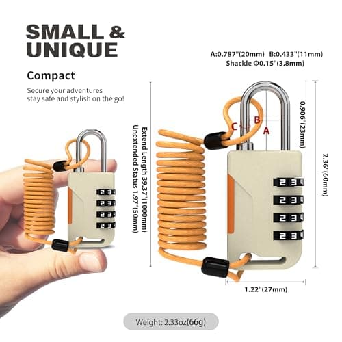 UP Security Ski Lock, Small Combination Lock with Extendable Cable (91 cm) Combination Cable Locks for Outdoor Use Snowboard Travel Luggage Backpack Bicycle Motorcycle Helmet (Gold) — view 2