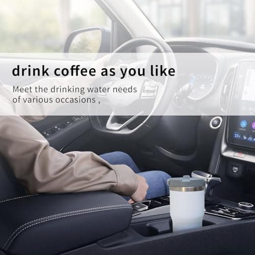 CherryKelly 20oz (550ml) Travel Mug with Handle, Travel Tumbler with Straw Lid, Stainless Steel Vacuum Insulated Coffee Cup, Double Wall Travel Flask Car Mug, Leak Proof Water Bottle - White — view 6
