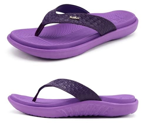 KuaiLu Flip Flops For Women Arch Support Yoga Mat Cushioned Thong Sandals