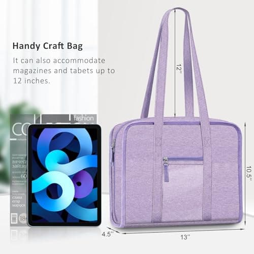 FINPAC Sewing and Craft Supplies Storage Tote, Large Capacity Travel Packing Organizer Bag with Clear Pockets and Handle for Knitting, Crochet, Art, Sewing Accessories(Lavender) — view 6