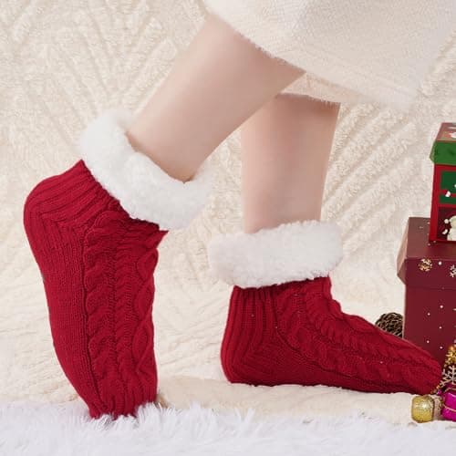SockWaddles Slipper Socks for Women & Men, Non Slip, Thermal Winter Red — view 2