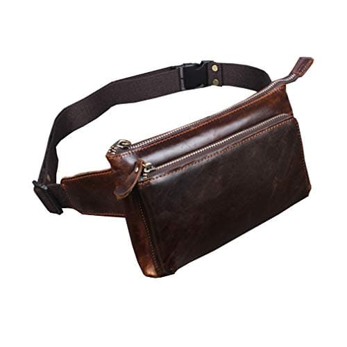 Xieben Vintage Leather Fanny Waist Bag for Men Women Travel Hiking Running Hip Slim Bum Belt Pack Purse Wallet Cell Phone Shoulder Pouch Coffee — view 2